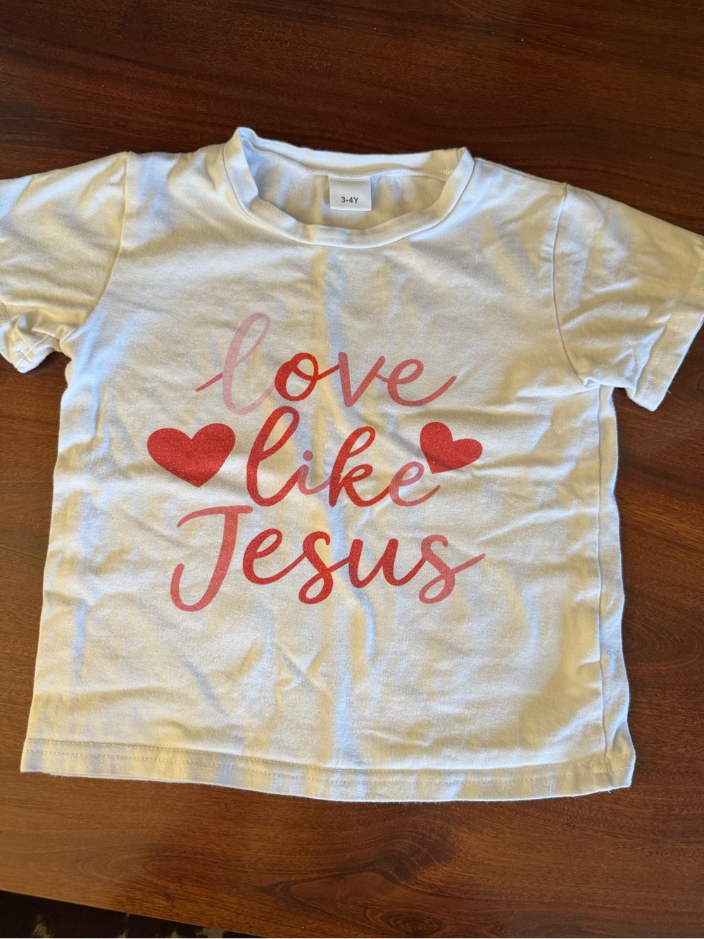 Amazon Girls' White Short-Sleeve Tee with Pink Script and Hearts